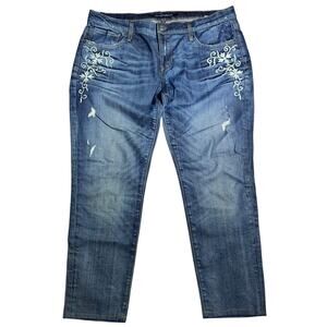 Driftwood Jeans Cropped Embroidered Floral Distressed